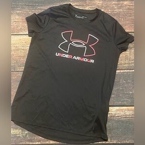 Under Armour Kids Black Tee with Pink and White Logo Size Youth Large